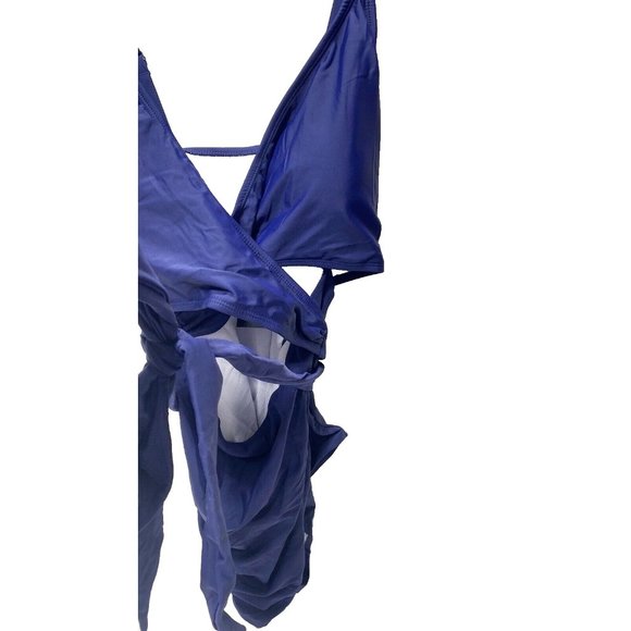 Women's Plus Size One Piece Bathing Suit Blue 18W with Front Tie Accent - Picture 11 of 11